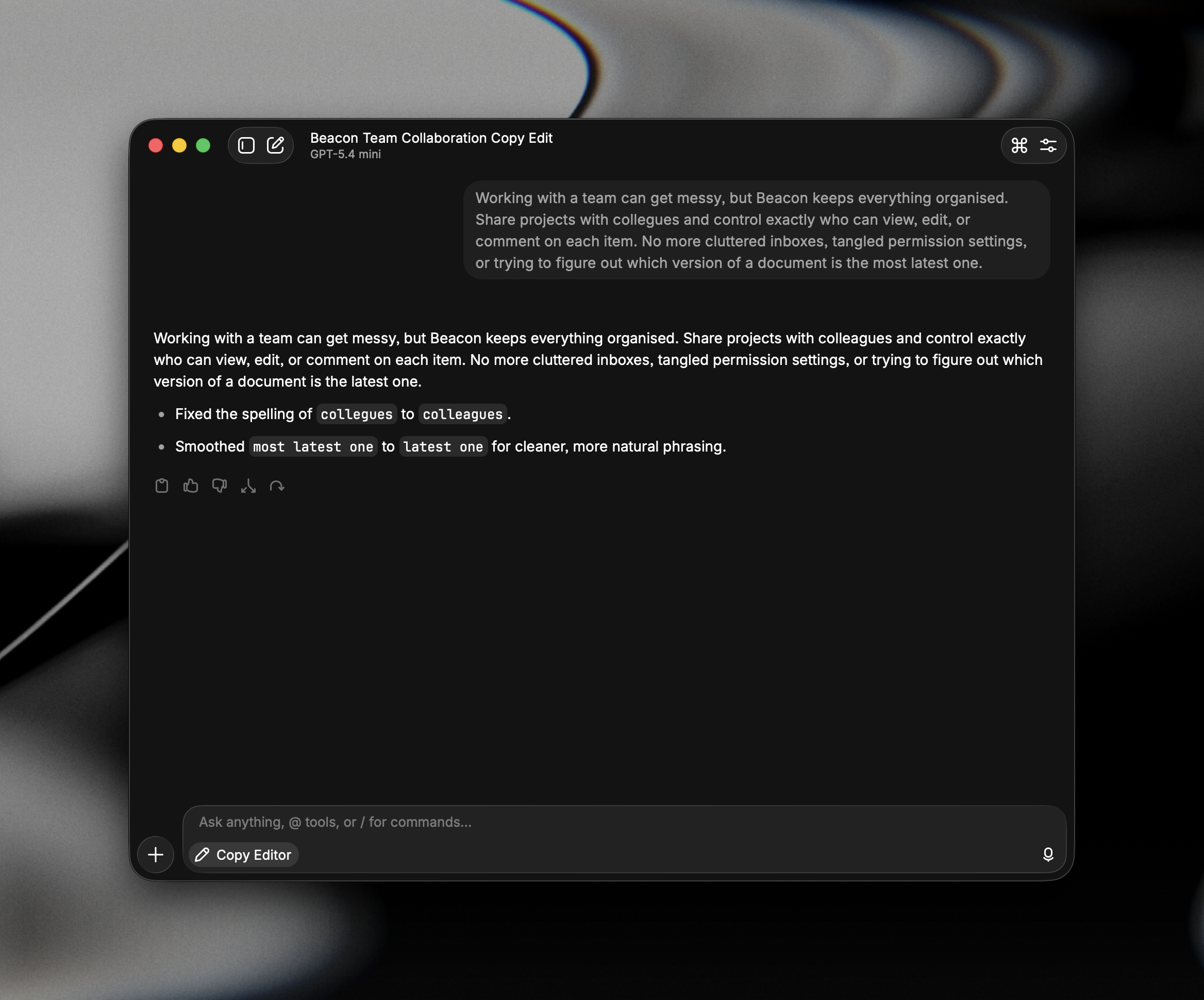 AI Chat in Raycast with an Agent active