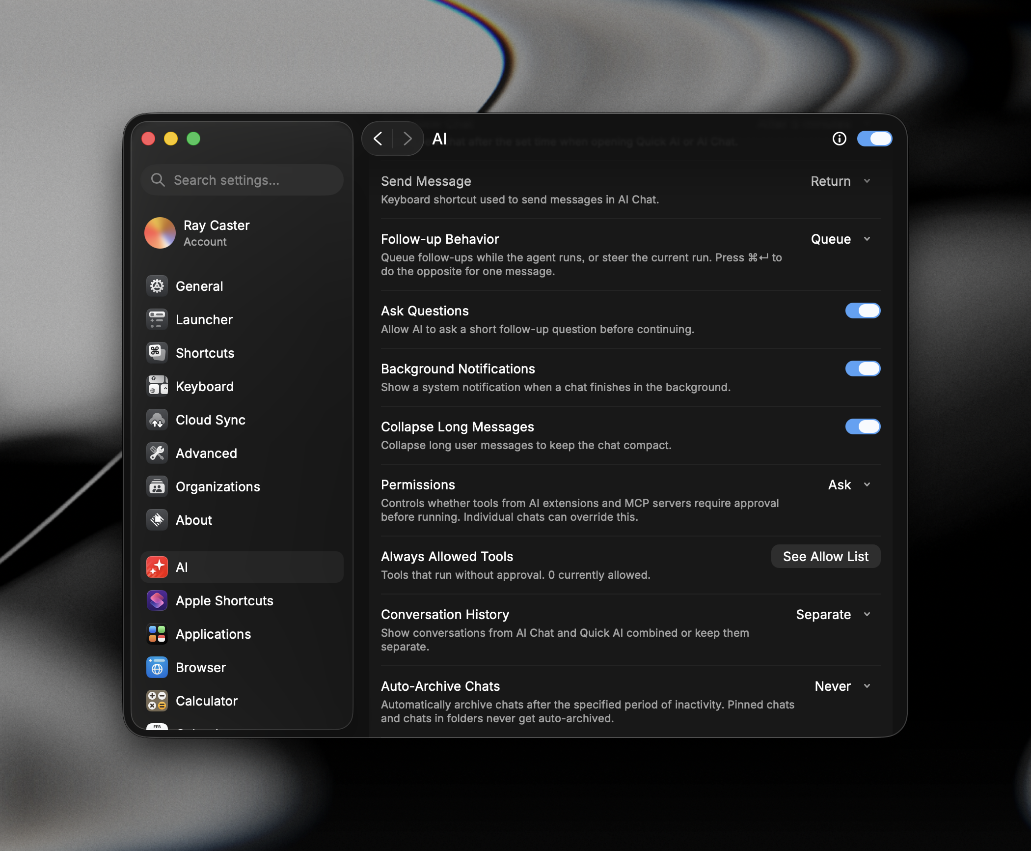 The Background Notifications toggle in Settings → AI
