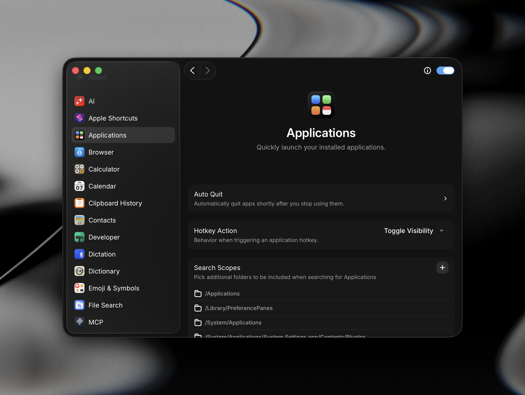 Applications settings