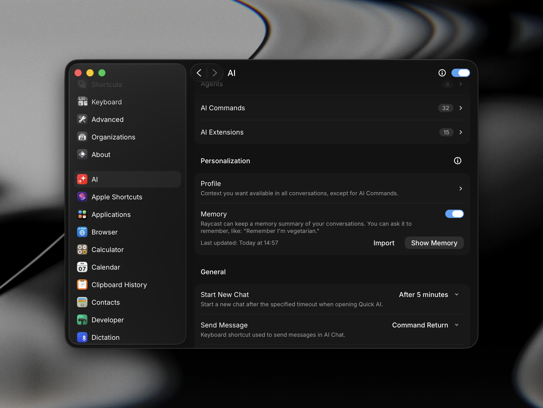 Personalization settings
