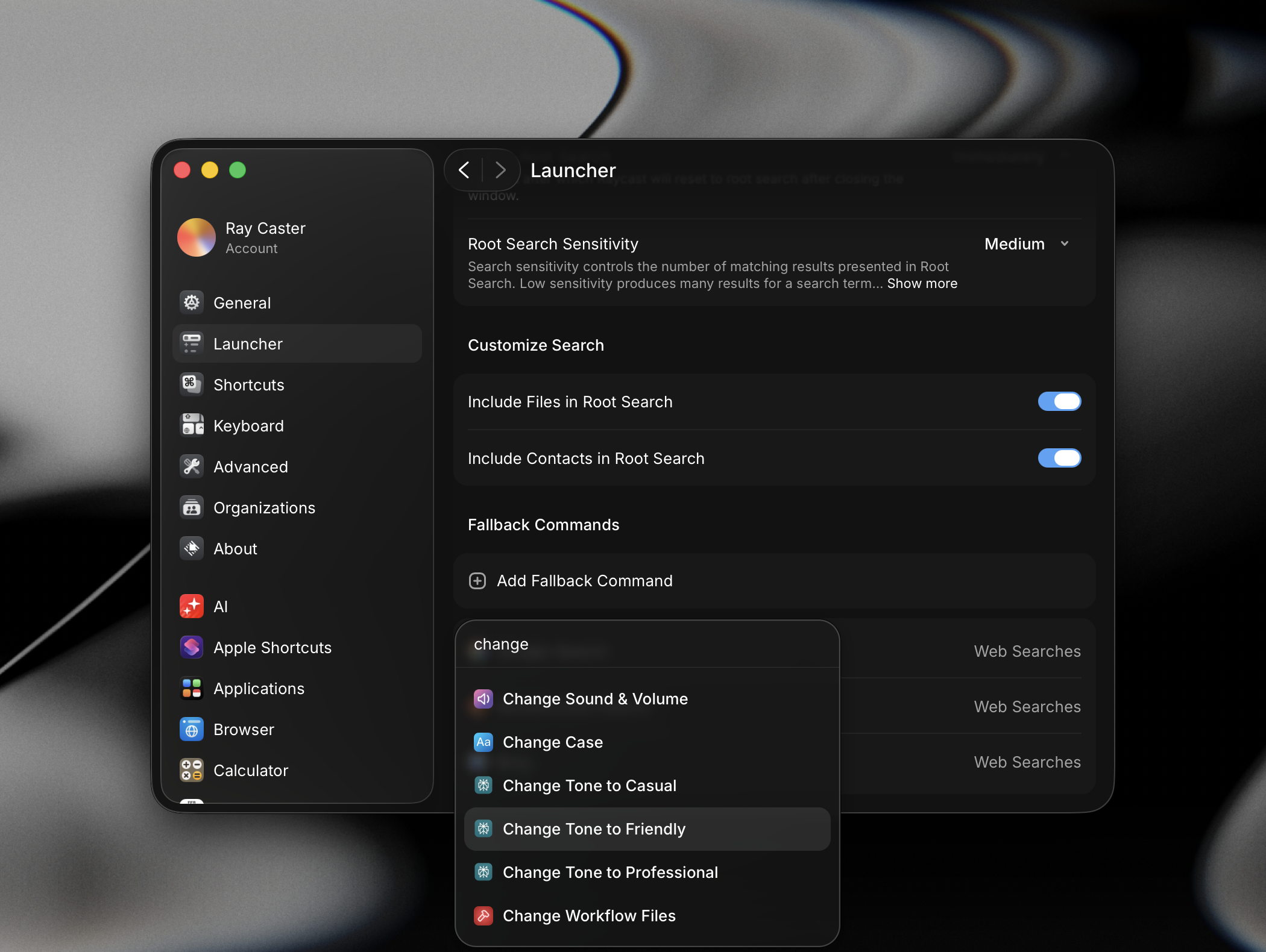 Launcher settings with Fallback Commands