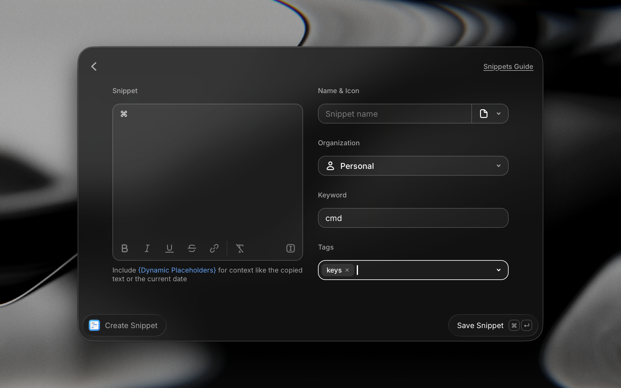 Snippet editor in Raycast