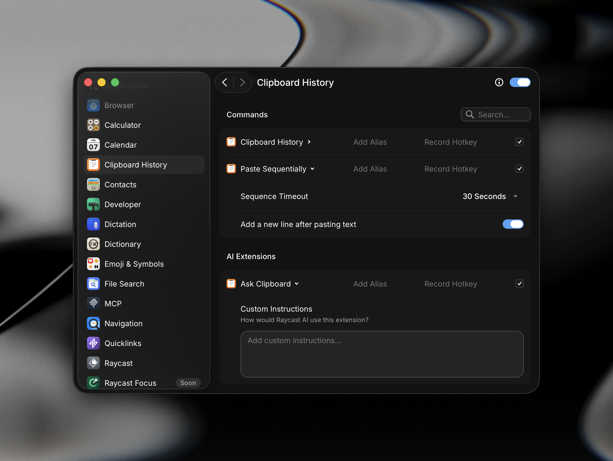 Ask Clipboard settings