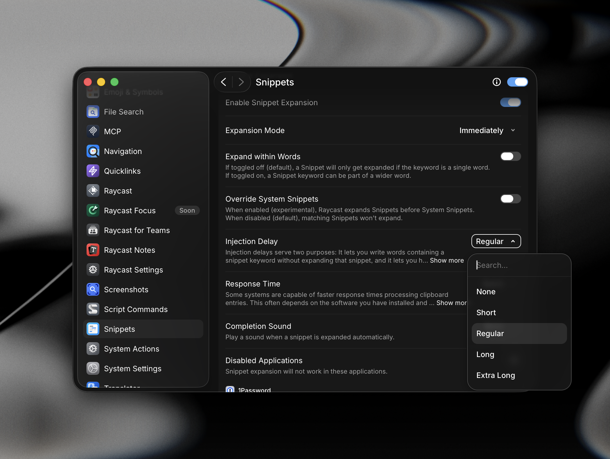 Injection Delay options