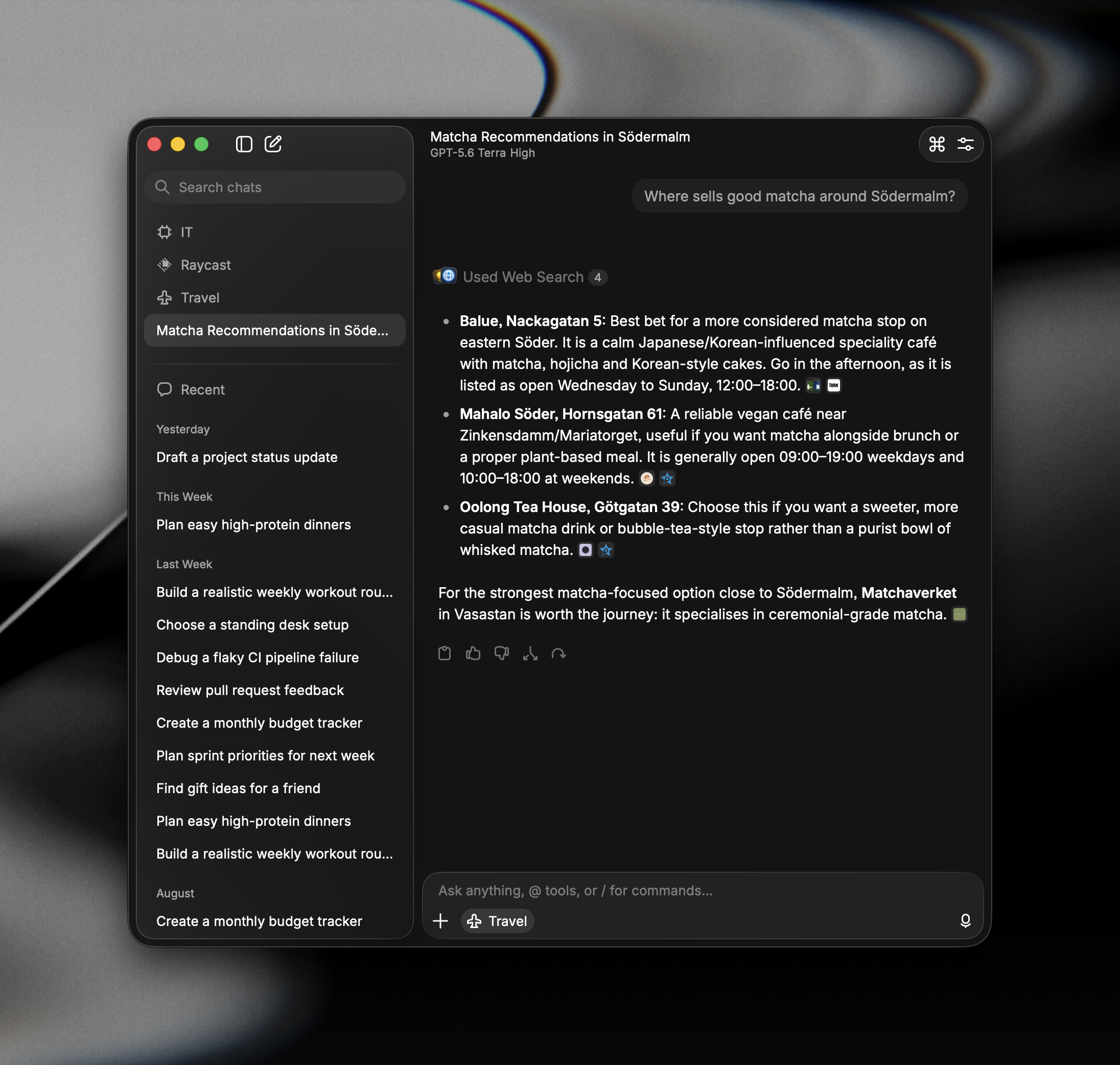 AI Chat sidebar with projects