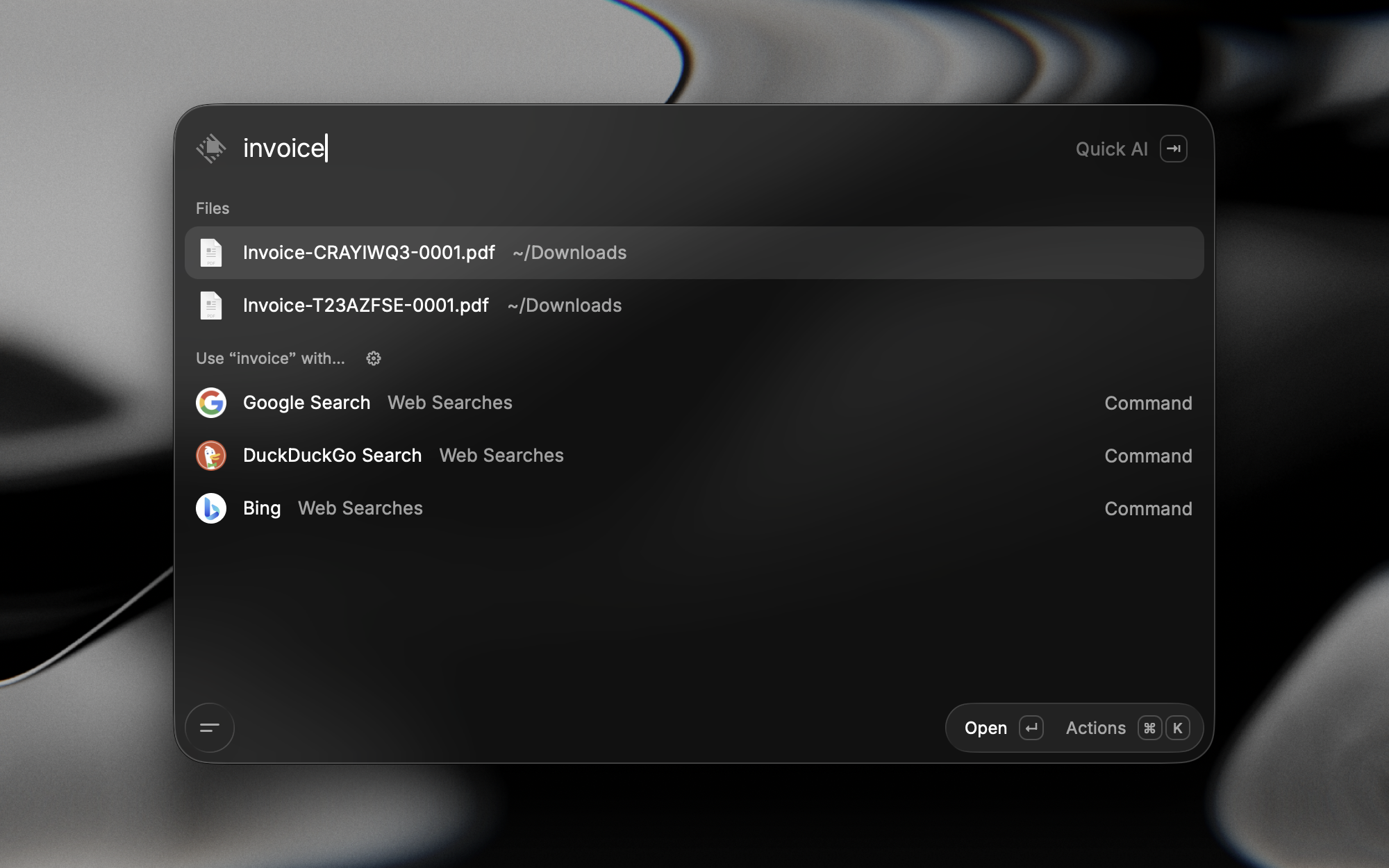 File Search results in Root Search