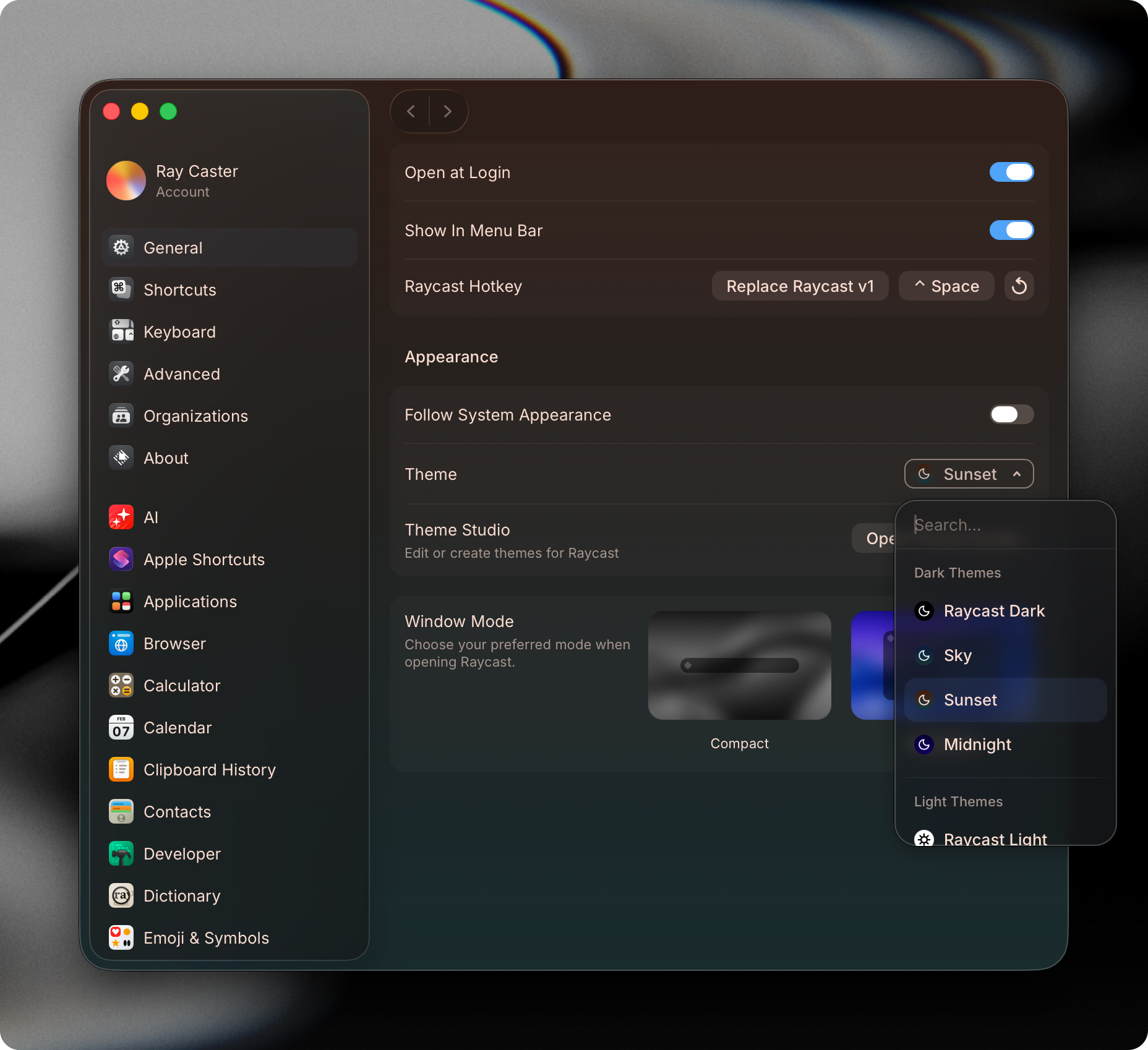 Theme preferences under Settings → General → Appearance