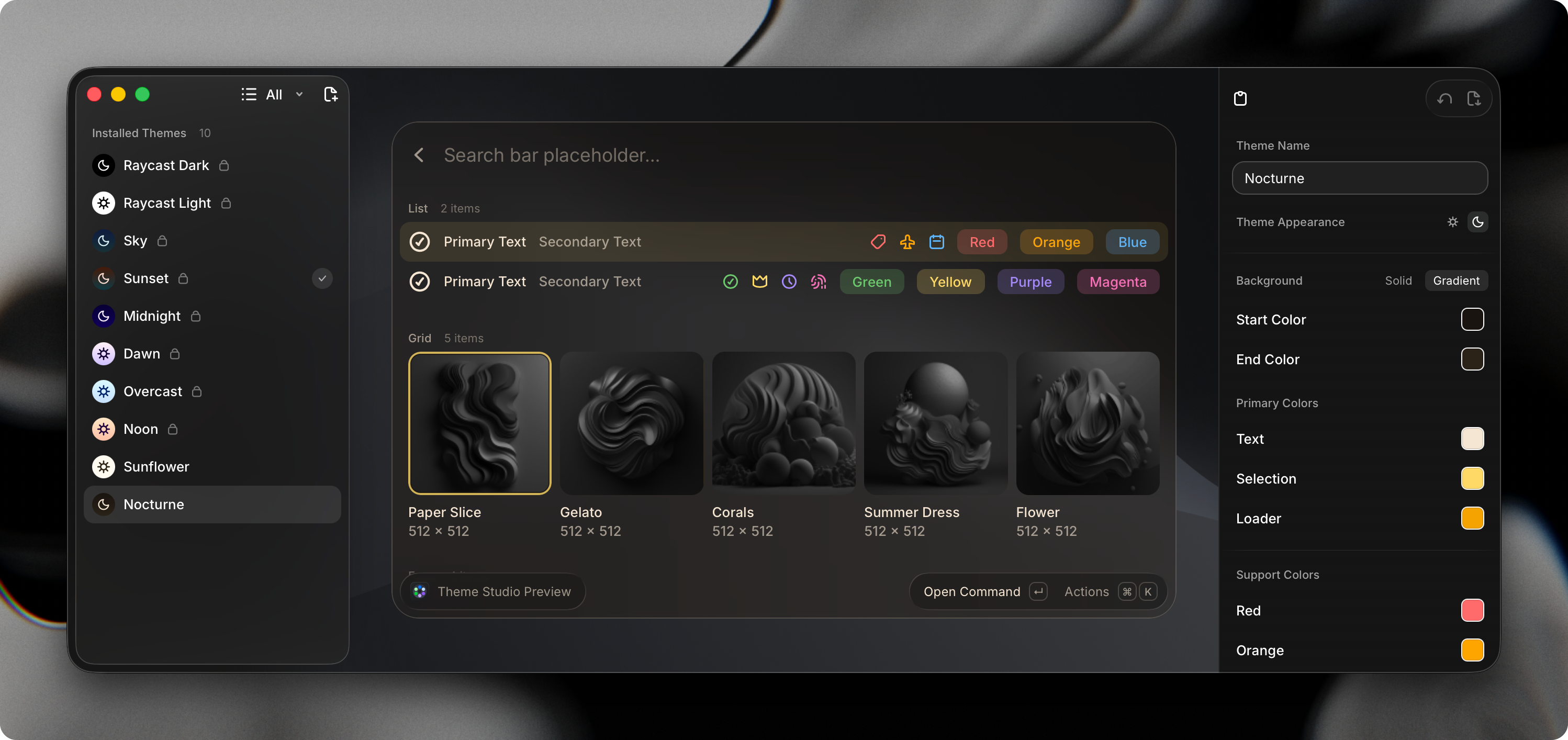 Theme Studio with a custom theme selected