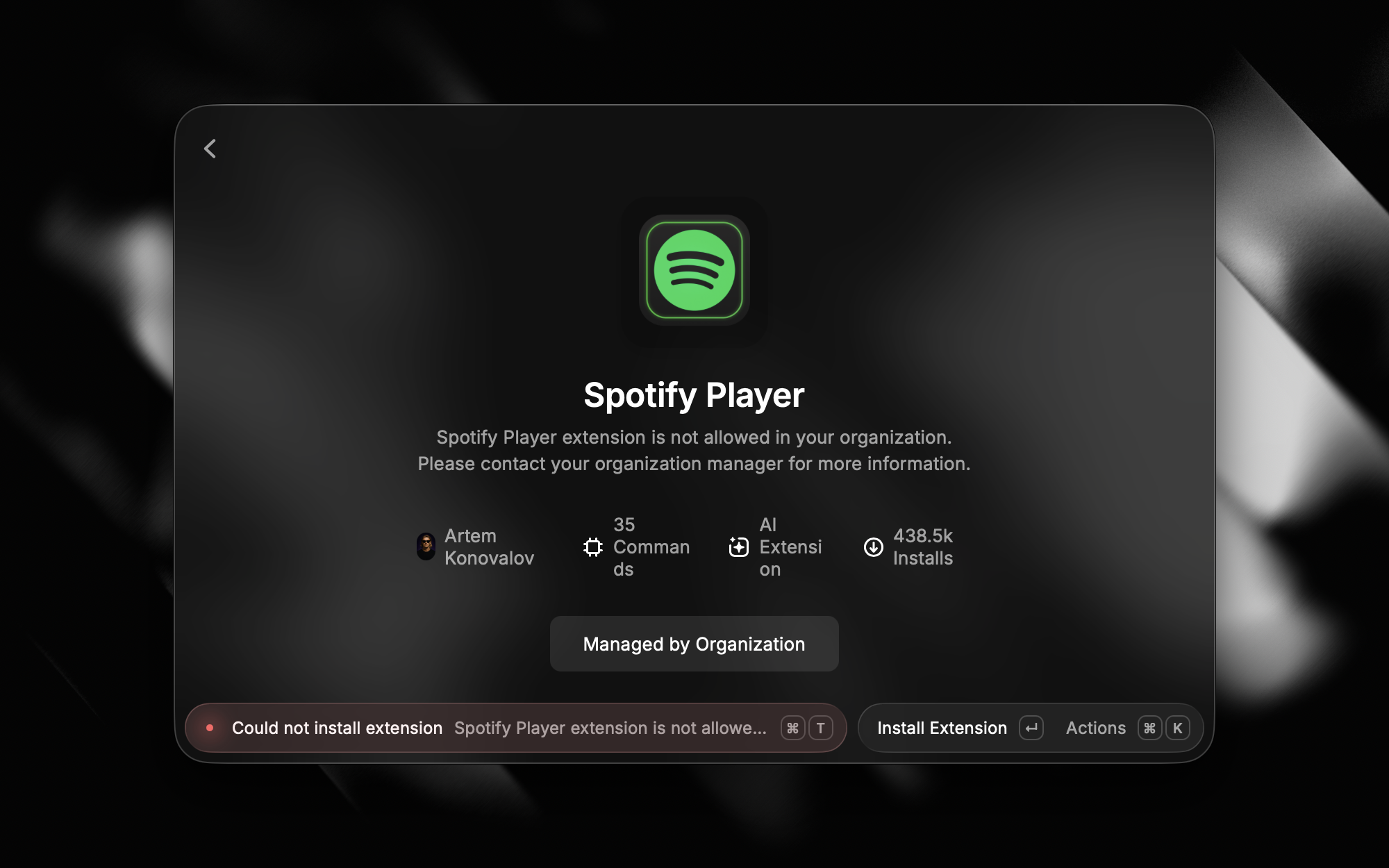 Blocked extension when installing from the web Store