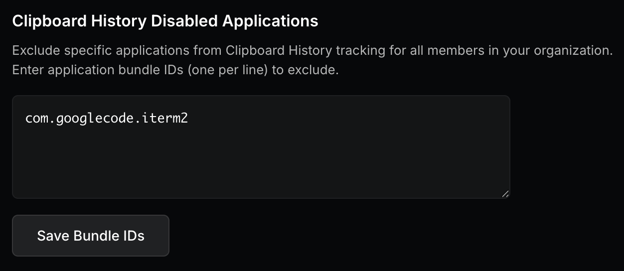 Clipboard History Disabled Applications Setting