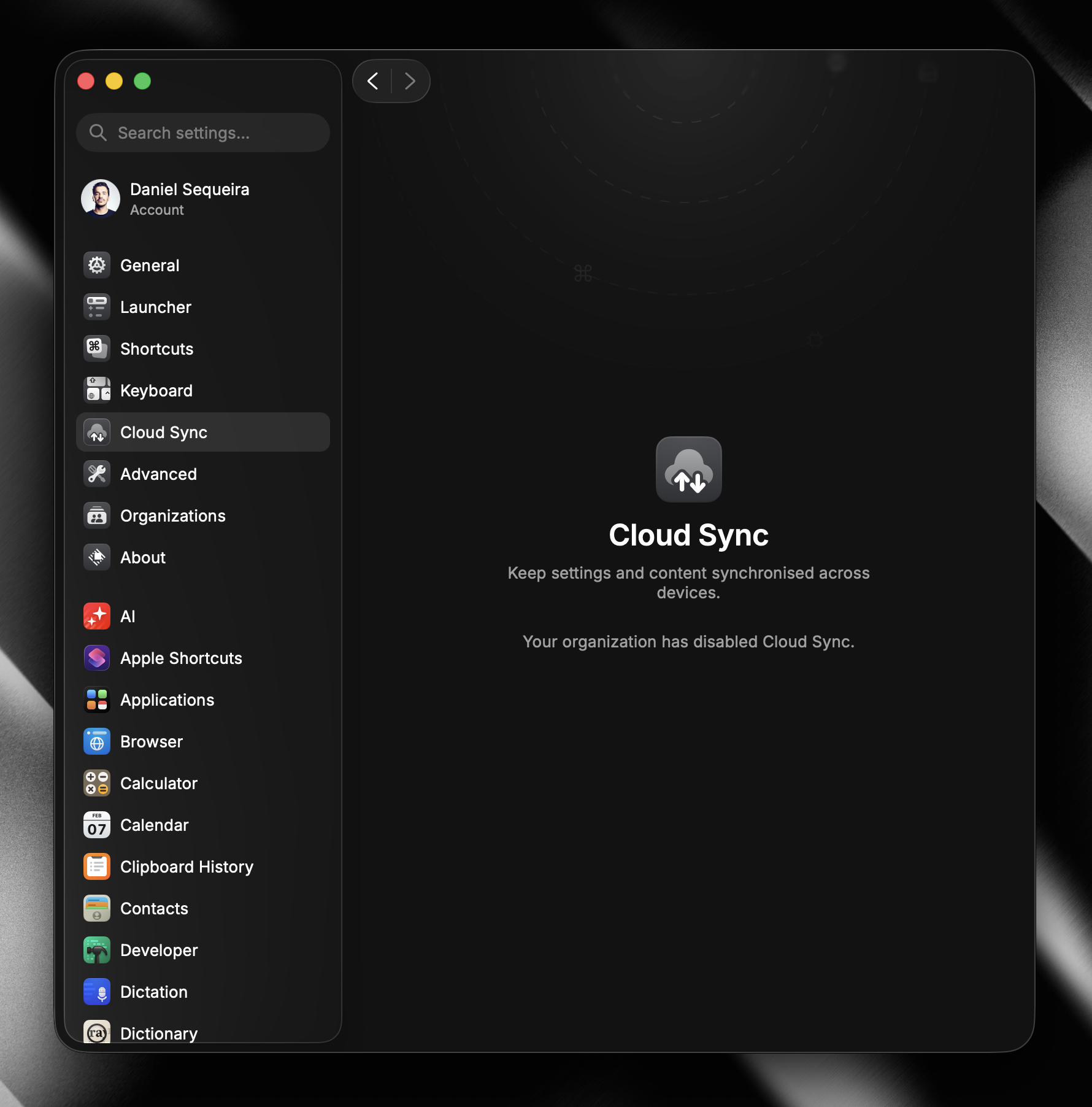 Cloud Sync disabled in Raycast client settings