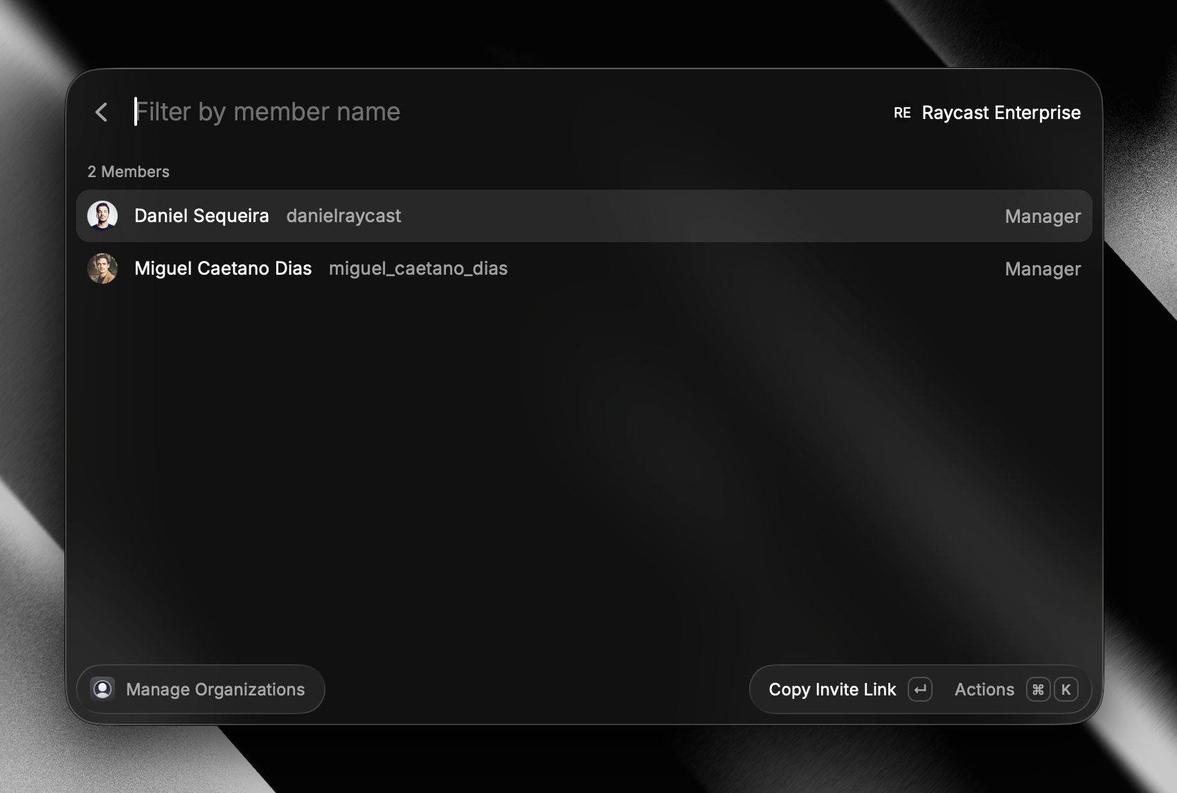 Copy Invite Link in Manage Organizations Command