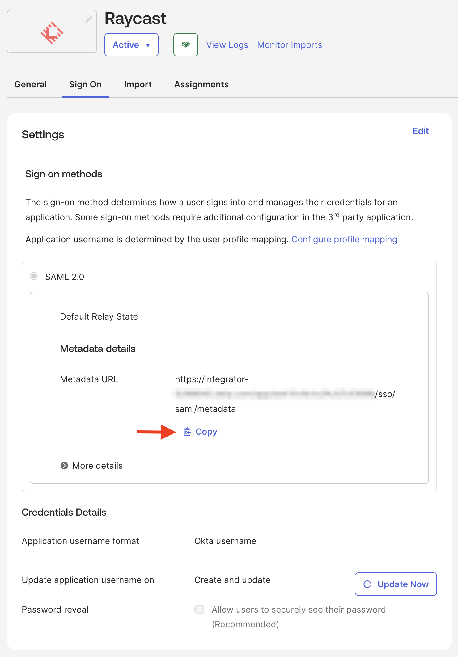 Okta Metadata URL