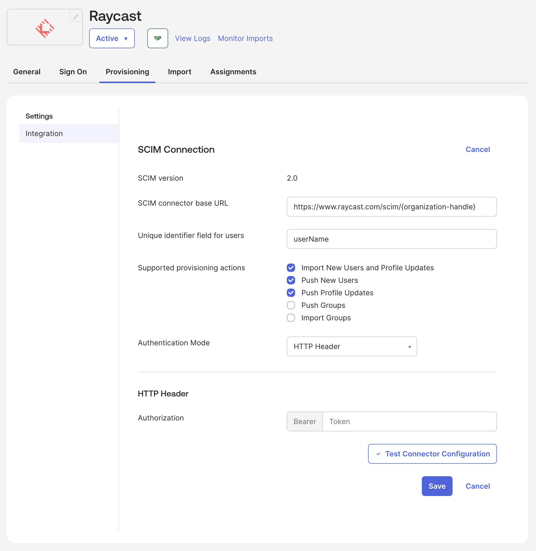 Okta SCIM Connection settings